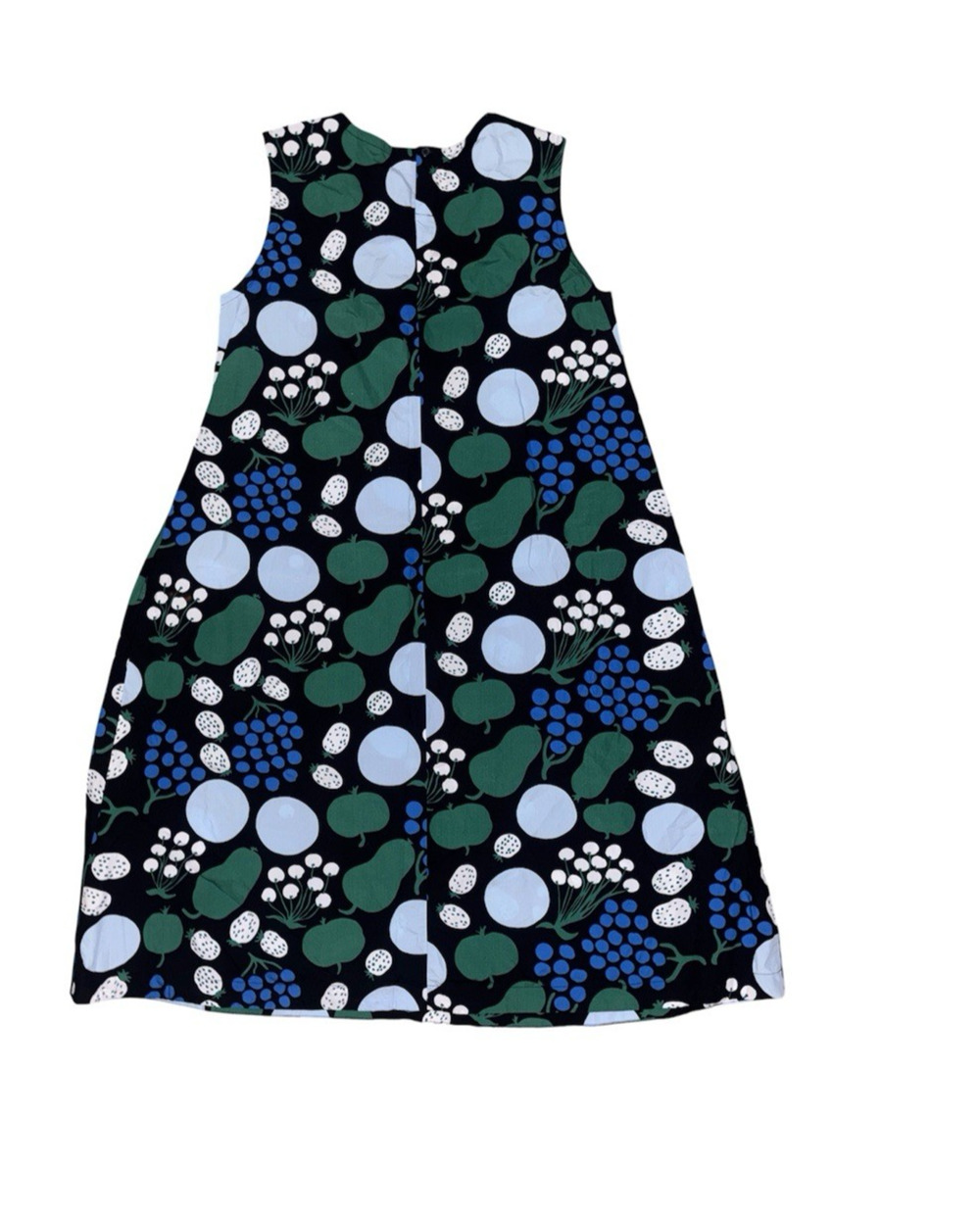 Marimekko x Uniqlo Fruit Print A Line blue Dress -Sleeveless -Pockets sz MED